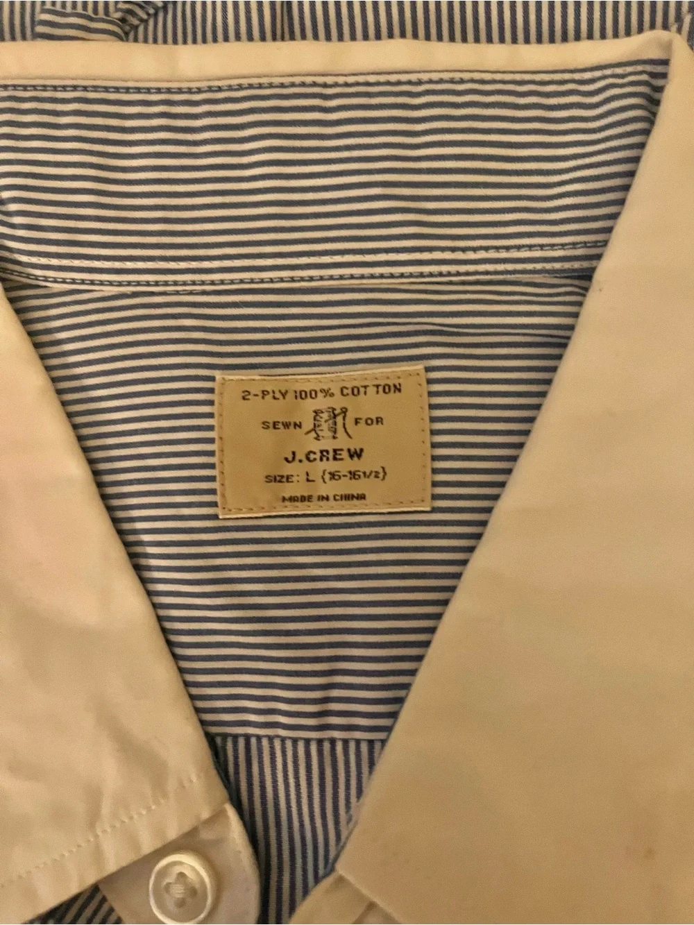 J. Crew Navy and White Pinstripe Dress Shirt with White Collar